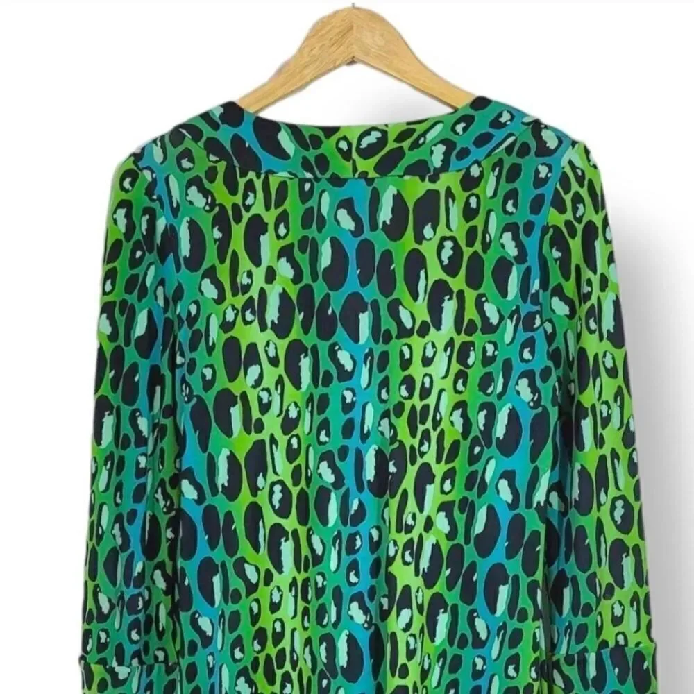 Vintage Y2K Diane Von Furstenberg 100% Silk Gaby Green Leopard Dress Size 6 - Picture 5 of 13